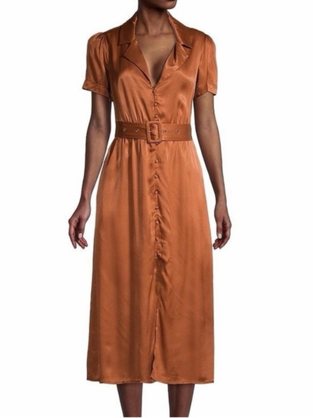WeWoreWhat Satin Button-Front Midi Dress with Belt - Copper